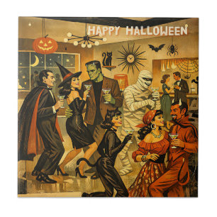 Mid Century Retro 50s Halloween Martini Feest Tegeltje