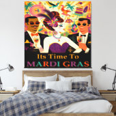 Mid Century Retro 60s Mardi Gras Cocktail Party Canvas Afdruk (Insitu (Slaapkamer))