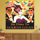Mid Century Retro 60s Mardi Gras Cocktail Party Canvas Afdruk (Insitu (Woonkamer))