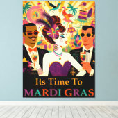 Mid Century Retro 60s Mardi Gras Cocktail Party Canvas Afdruk (Insitu (Houten vloer))