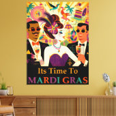 Mid Century Retro 60s Mardi Gras Cocktail Party Canvas Afdruk (Insitu (Woonkamer))