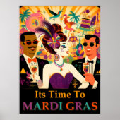 Mid Century Retro 60s Mardi Gras Cocktail Party Poster (Voorkant)