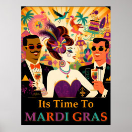 Mid Century Retro 60s Mardi Gras Cocktail Party Poster