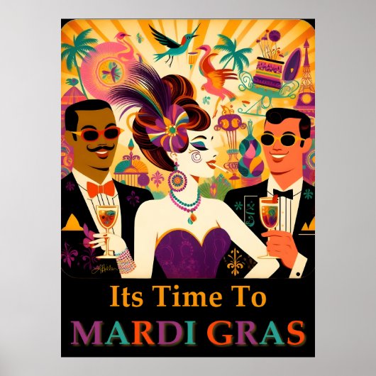 Mid Century Retro 60s Mardi Gras Cocktail Party Poster (Voorkant)