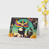 Mid Century Retro 60s Mardi Gras Het Roken Man Kaart (Gele Bloem)