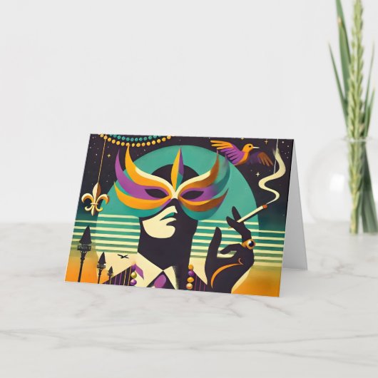Mid Century Retro 60s Mardi Gras Het Roken Man Kaart (Voorkant)