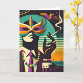Mid Century Retro 60s Mardi Gras Het Roken Man Kaart (Gele Bloem)