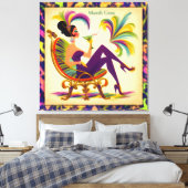 Mid Century Retro 60s Mardi Gras Martini Woman Canvas Afdruk (Insitu (Slaapkamer))