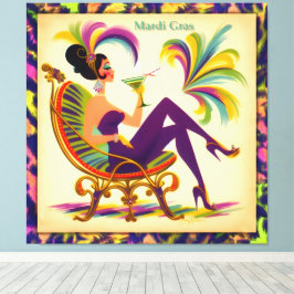 Mid Century Retro 60s Mardi Gras Martini Woman Canvas Afdruk