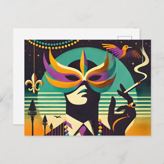 Mid Century Retro 60s Mardi Gras The Smoking Man Briefkaart (Voorkant / Achterkant)