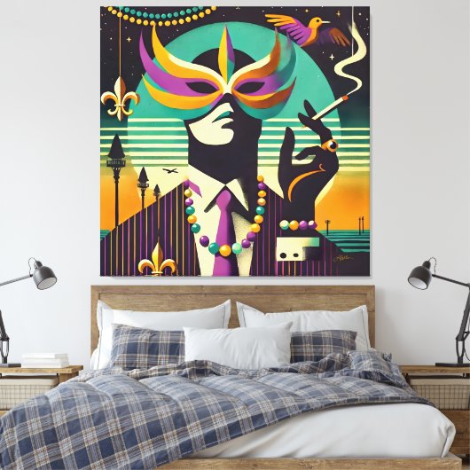 Mid Century Retro 60s Mardi Gras The Smoking Man Canvas Afdruk (Insitu (Slaapkamer))