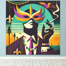 Mid Century Retro 60s Mardi Gras The Smoking Man Canvas Afdruk