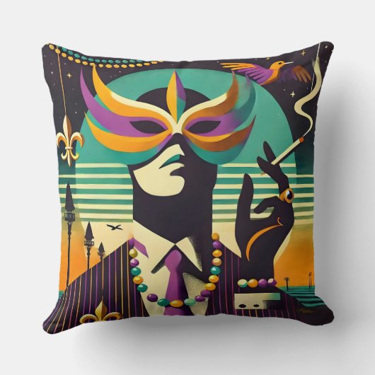 Mid Century Retro 60s Mardi Gras The Smoking Man Kussen (Achterkant)