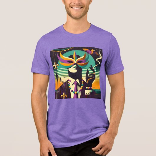 Mid Century Retro 60s Mardi Gras The Smoking Man Tri-Blend Shirt (Voorkant)