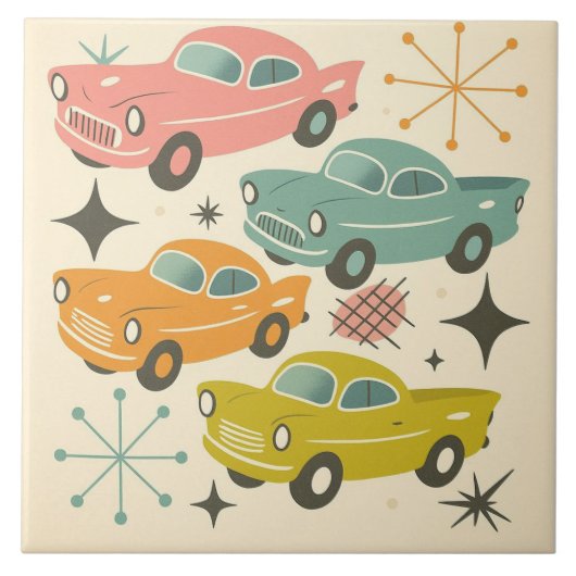 Mid-Century Retro Cars Atomic Starburst  Tegeltje (Voorkant)