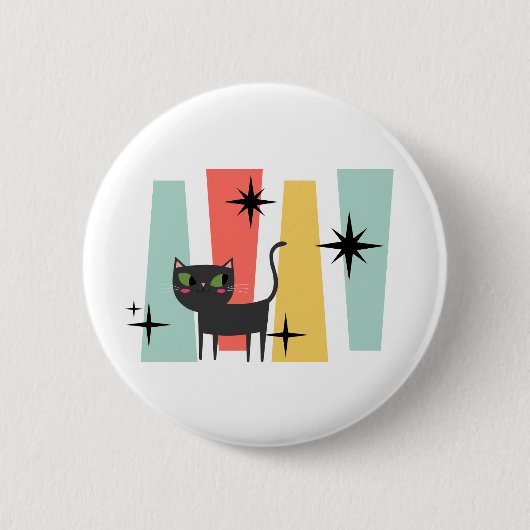 Mid Century Retro Cat Ronde Button 5,7 Cm (Voorkant)