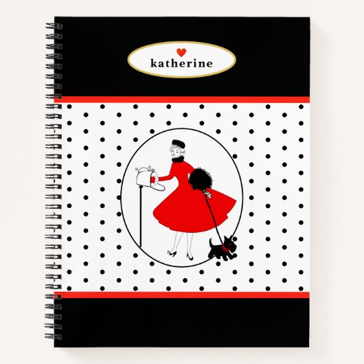 Mid Century Retro-chic Lady en Scottie Dog Notitieboek (Voorkant)