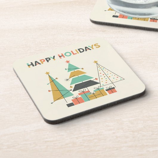 Mid-Century Retro Christmas Trees Bier Onderzetter (Linkerzijde)