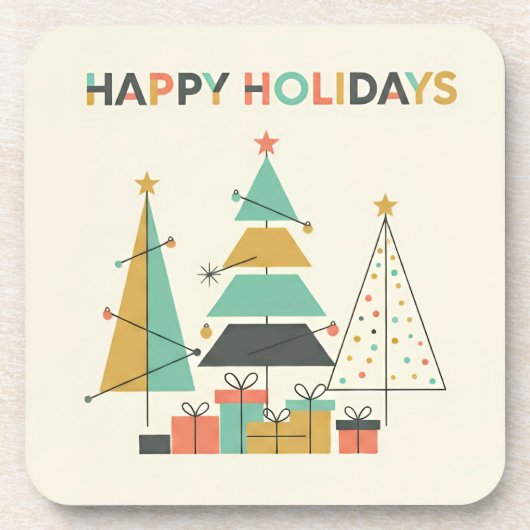 Mid-Century Retro Christmas Trees Bier Onderzetter (Voorkant)