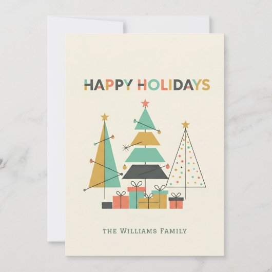 Mid-Century Retro Christmas Trees Feestdagenkaart (Voorkant)