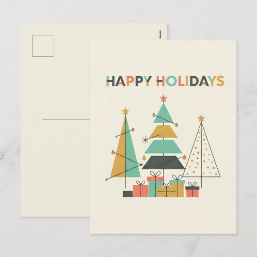 Mid-Century Retro Christmas Trees Feestdagenkaart (Voorkant / Achterkant)