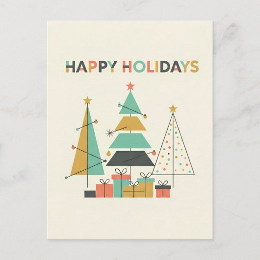 Mid-Century Retro Christmas Trees Feestdagenkaart (Voorkant)