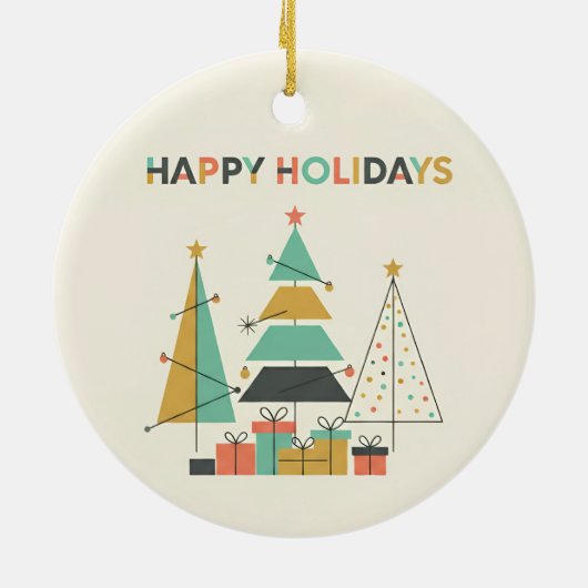 Mid-Century Retro Christmas Trees Keramisch Ornament (Achterkant)