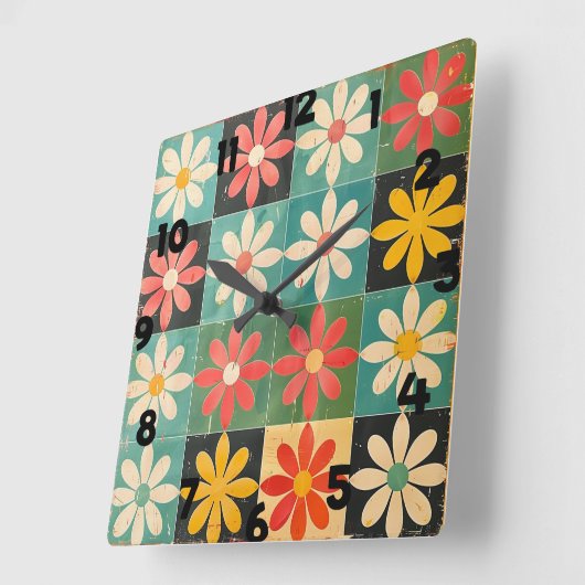 Mid Century Retro Daisy Pattern Vierkante Klok (Hoek)