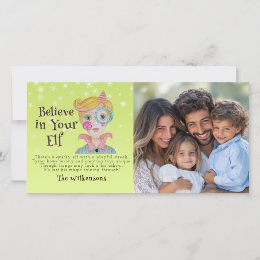 Mid Century Retro Elf 1 Foto Kerst Leuk Gedicht Feestdagenkaart (Voorkant)
