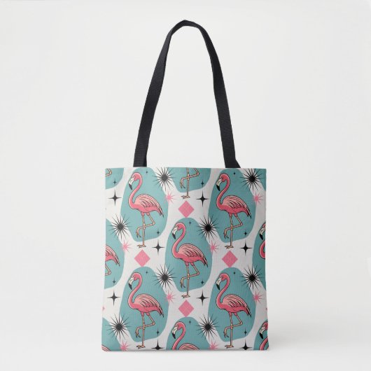 Mid Century Retro Flamingo patroon Tote Bag (Voorkant)