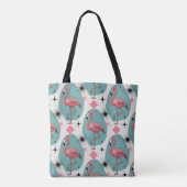 Mid Century Retro Flamingo patroon Tote Bag (Achterkant)