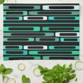 Mid Century Retro Flat Rocks Zwart Turquoise Theedoek (Gevouwen)