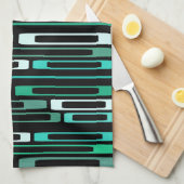 Mid Century Retro Flat Rocks Zwart Turquoise Theedoek (Quarter Fold)