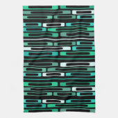 Mid Century Retro Flat Rocks Zwart Turquoise Theedoek (Verticaal)