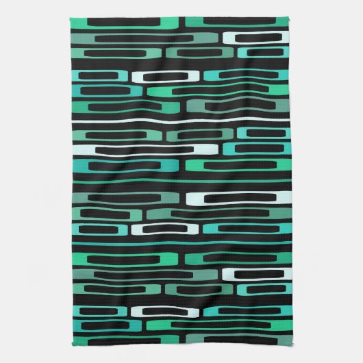 Mid Century Retro Flat Rocks Zwart Turquoise Theedoek (Verticaal)