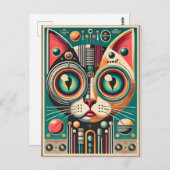 Mid Century Retro Futuristische Circuit Cat Briefkaart (Voorkant / Achterkant)