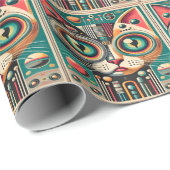 Mid Century Retro Futuristische Circuit Cat Cadeaupapier (Rol Hoek)
