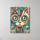 Mid Century Retro Futuristische Circuit Cat Canvas Afdruk (Voorkant)