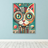 Mid Century Retro Futuristische Circuit Cat Canvas Afdruk (Insitu (Houten vloer))