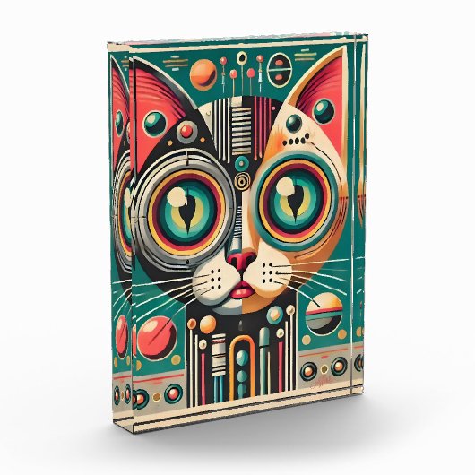 Mid Century Retro Futuristische Circuit Cat Fotoblokken (Links)