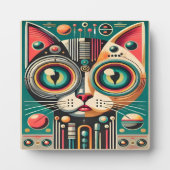 Mid Century Retro Futuristische Circuit Cat Fotoplaat (Voorkant)