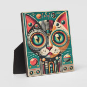 Mid Century Retro Futuristische Circuit Cat Fotoplaat (Voorkant)