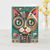 Mid Century Retro Futuristische Circuit Cat Kaart (Gele Bloem)