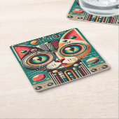 Mid Century Retro Futuristische Circuit Cat Kartonnen Onderzetters (Schuin)