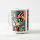 Mid Century Retro Futuristische Circuit Cat Koffiemok (Voorkant links)