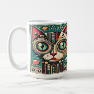 Mid Century Retro Futuristische Circuit Cat Koffiemok