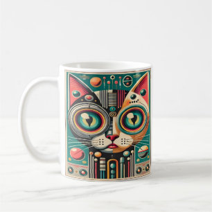 Mid Century Retro Futuristische Circuit Cat Koffiemok