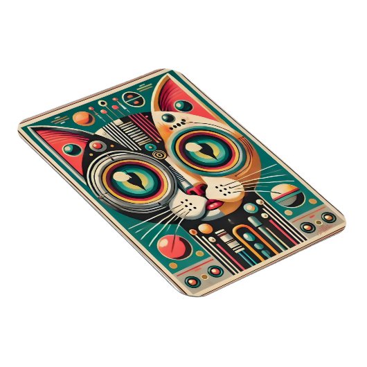 Mid Century Retro Futuristische Circuit Cat Magneet (Rechterzijde)