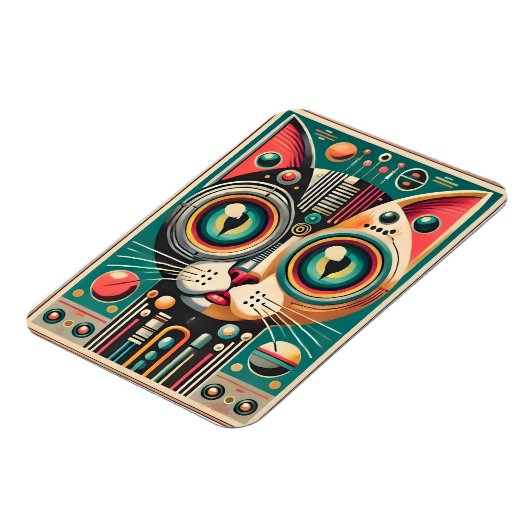 Mid Century Retro Futuristische Circuit Cat Magneet (Linkerzijde)