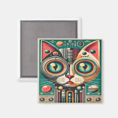 Mid Century Retro Futuristische Circuit Cat Magneet (Voorkant / Achterkant)